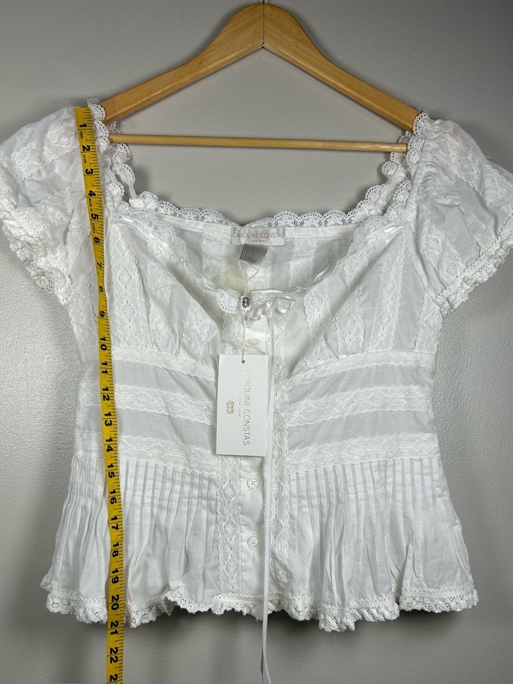 Caroline Constas White Cotton Lace-Trim Corset Peasant Romantic Blouse Peplum - Picture 9 of 10